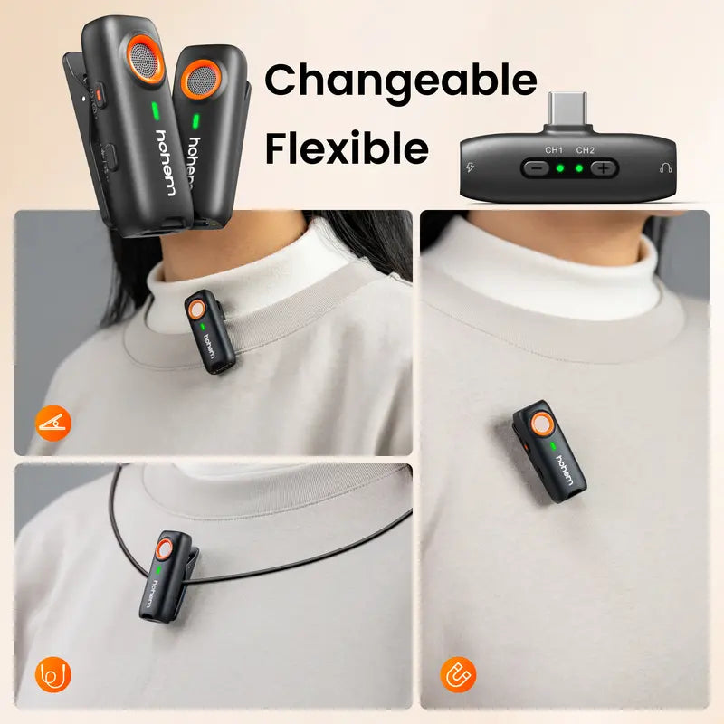 Hohem MIC-01 Wireless Lavalier Mic, DSP Noise Cancel, 20H Battery