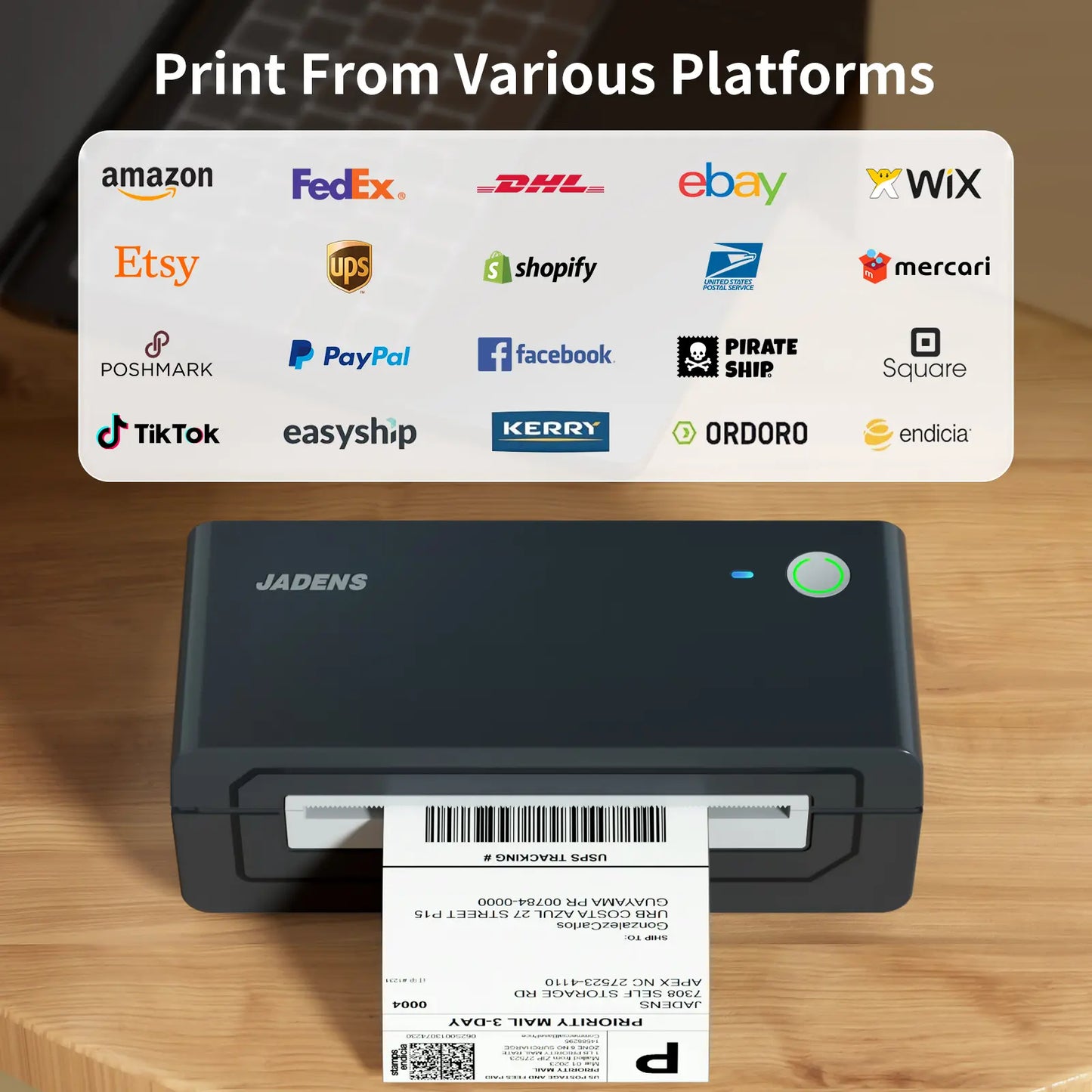 JADENS Bluetooth Thermal Label Printer – iOS/Android/PC, Etsy/Ebay/Shopify