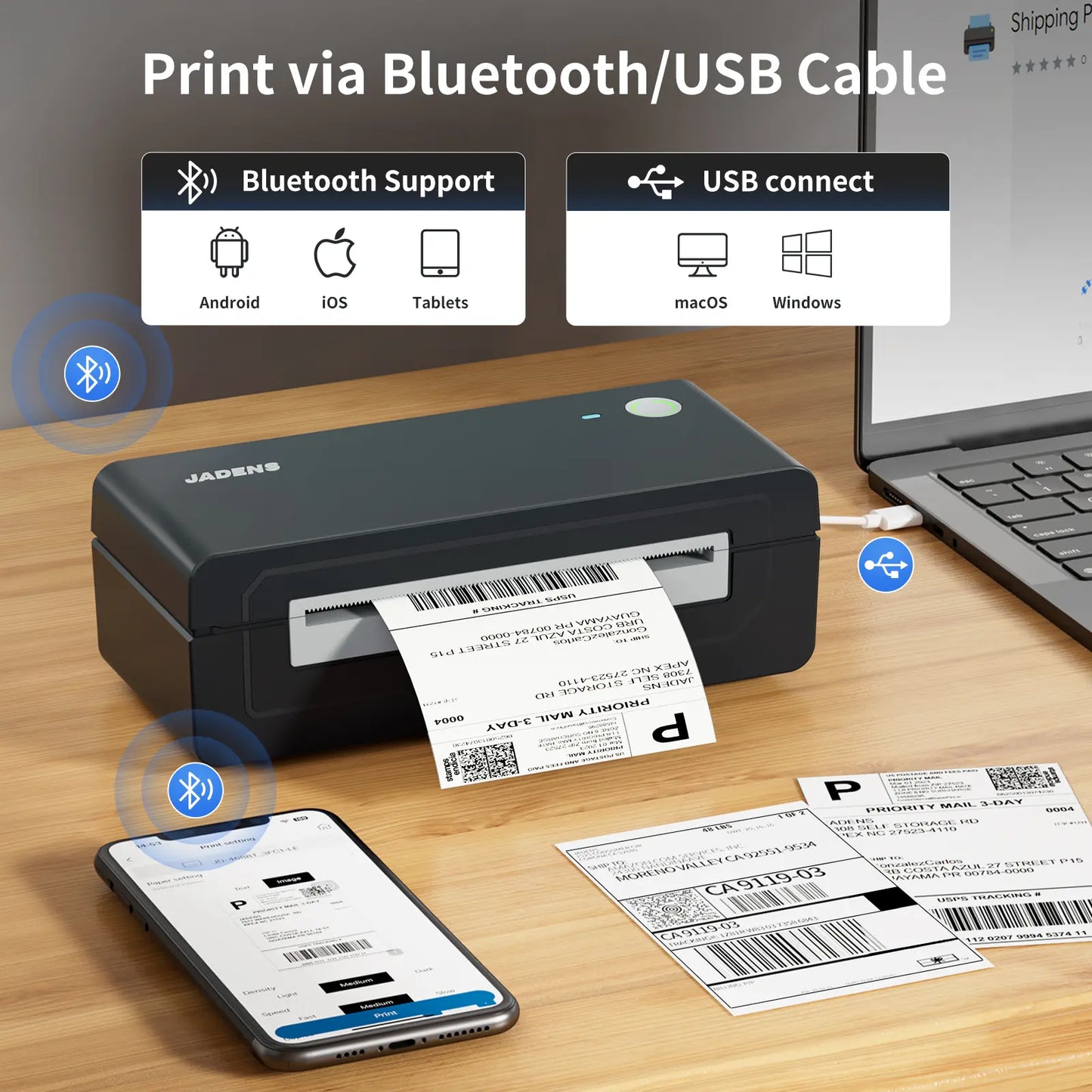 JADENS Bluetooth Thermal Label Printer – iOS/Android/PC, Etsy/Ebay/Shopify