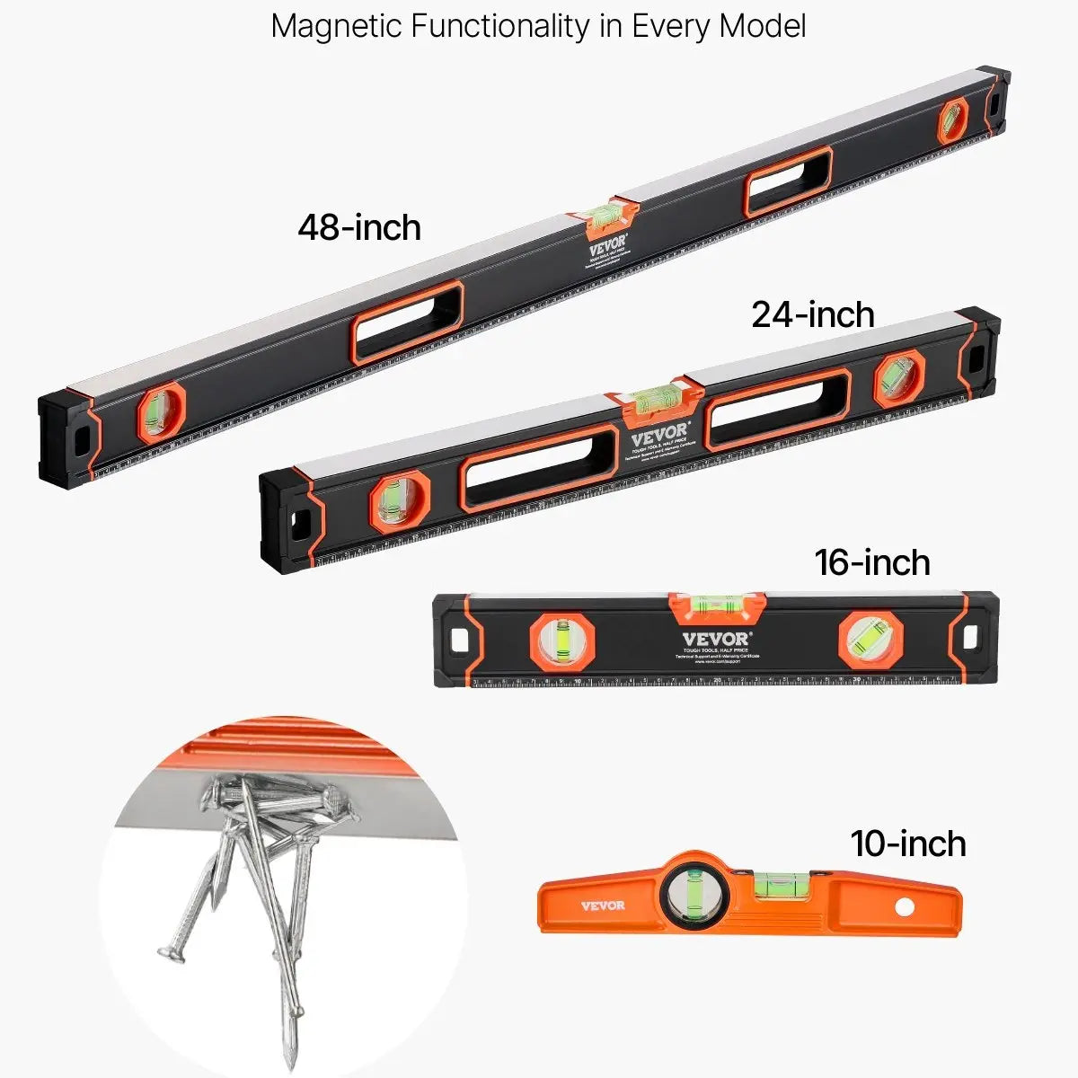 VEVOR 6-Pc Magnetic Torpedo Level Set, Aluminum, Multi-Angle