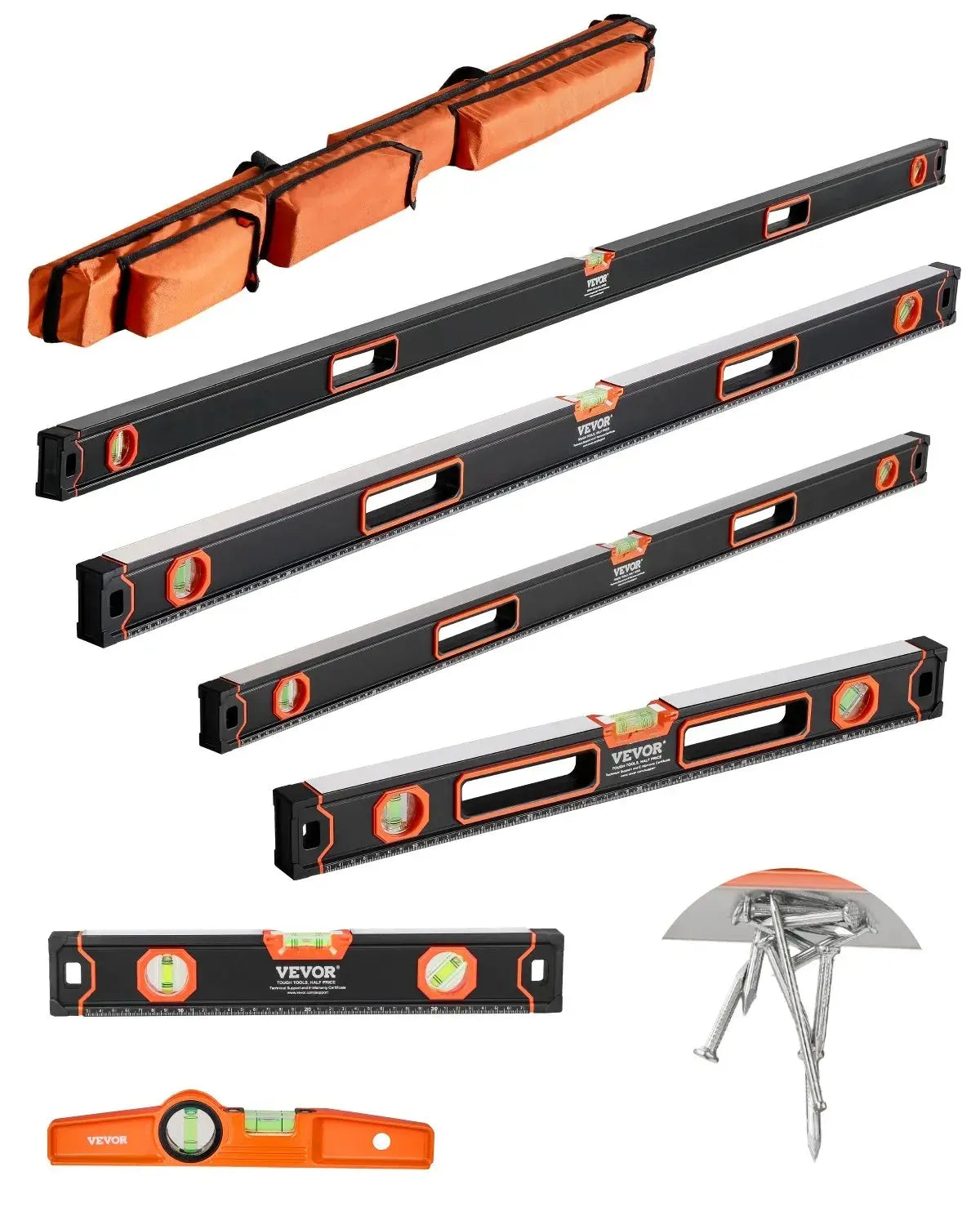 VEVOR 6-Pc Magnetic Torpedo Level Set, Aluminum, Multi-Angle