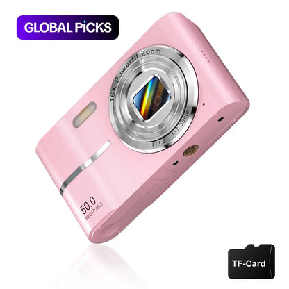 FHD 1080P Mini Digital Camera – 16X Zoom, Portable, SD Card Included, Perfect Gift for Teens & Students
