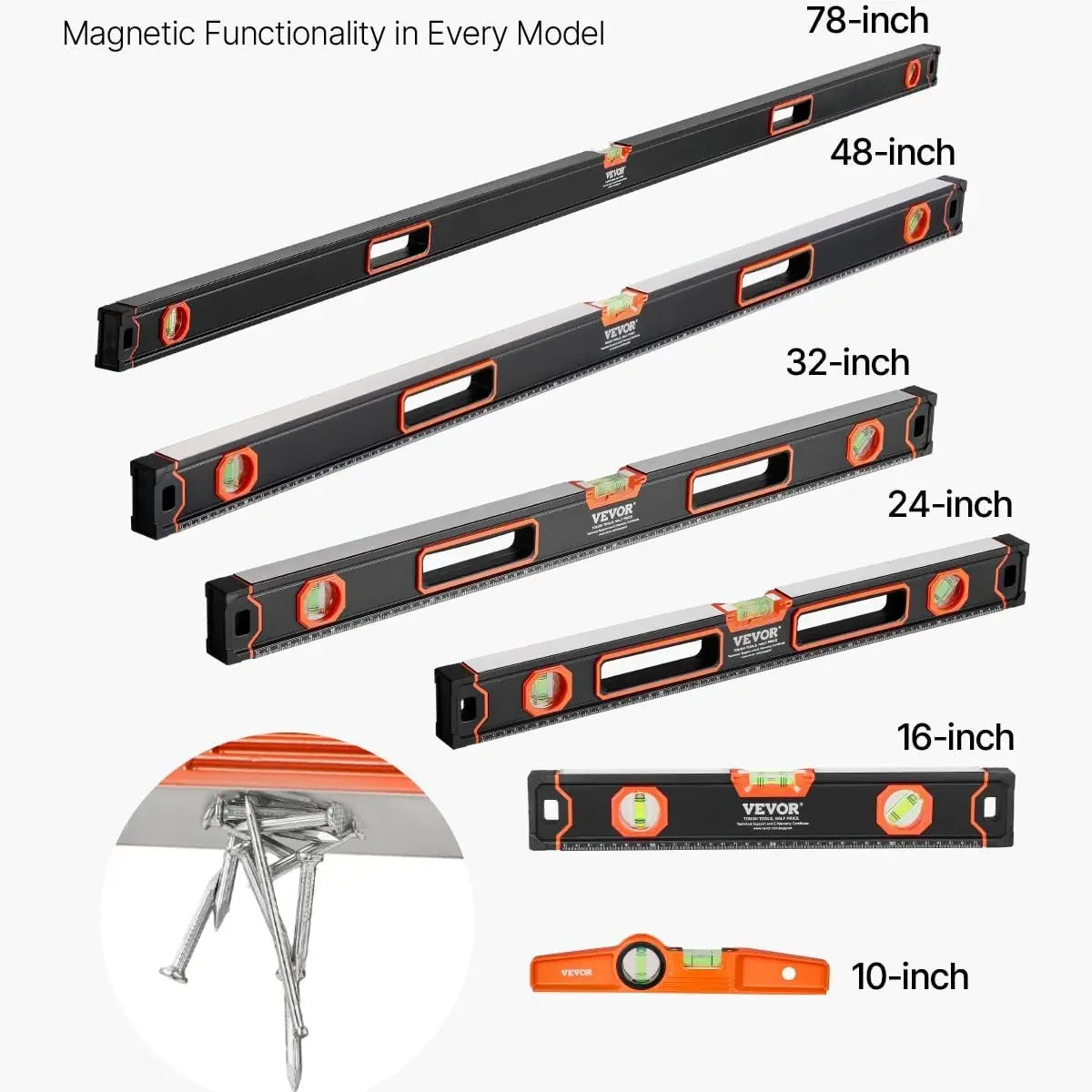 VEVOR 6-Pc Magnetic Torpedo Level Set, Aluminum, Multi-Angle