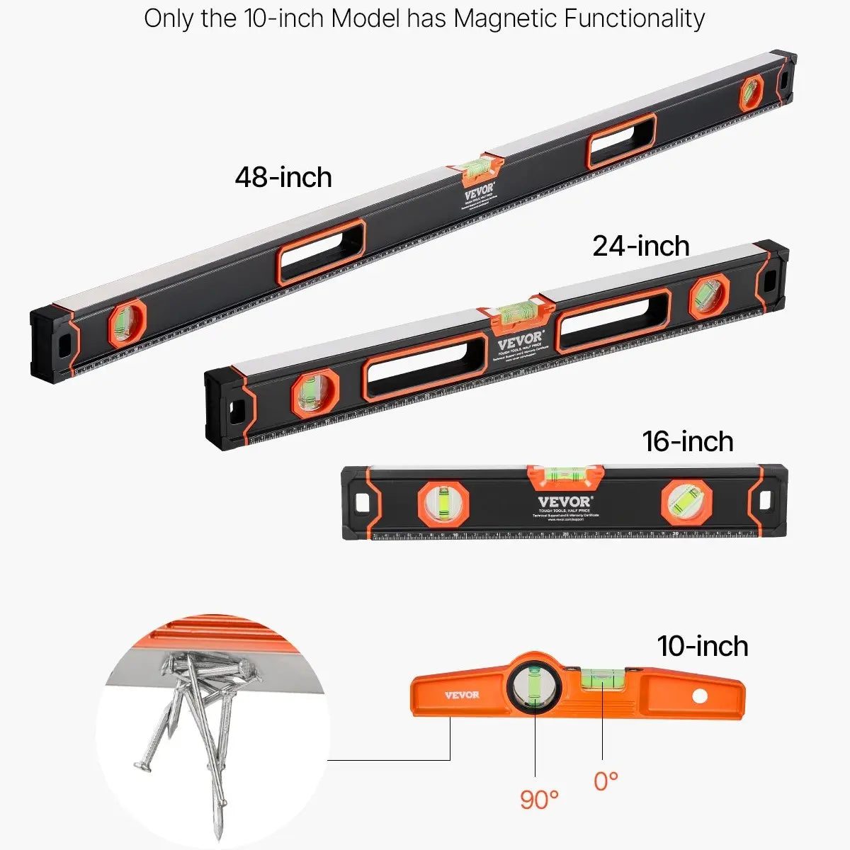 VEVOR 6-Pc Magnetic Torpedo Level Set, Aluminum, Multi-Angle