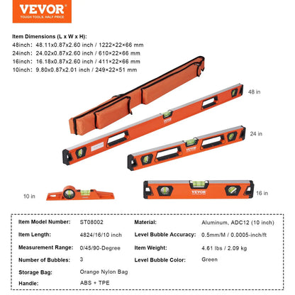 VEVOR 6-Pc Magnetic Torpedo Level Set, Aluminum, Multi-Angle