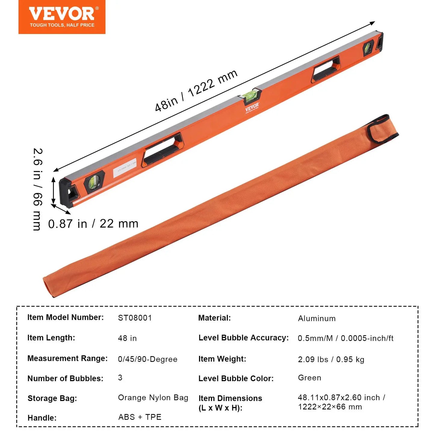 VEVOR 6-Pc Magnetic Torpedo Level Set, Aluminum, Multi-Angle