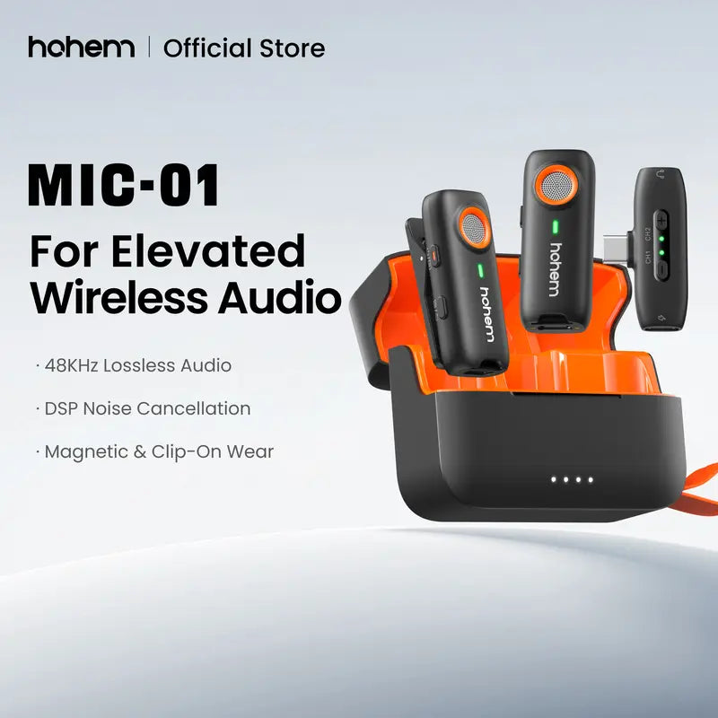 Hohem MIC-01 Wireless Lavalier Mic, DSP Noise Cancel, 20H Battery
